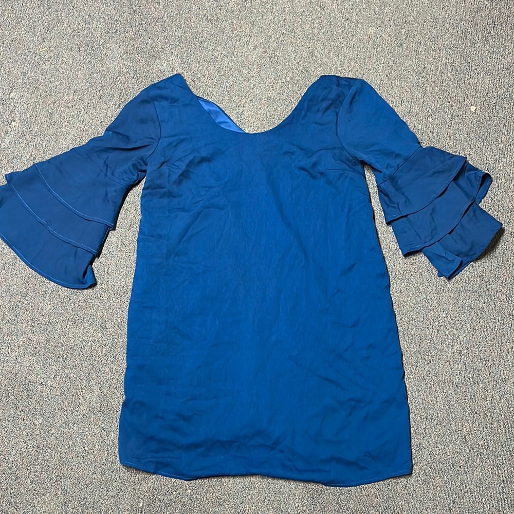 Blue flutter sleeve dress